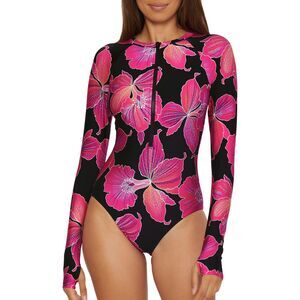 Trina Turk Women Standard One Piece Swimsuit Rash Guard Zip Front Long Sleeve S